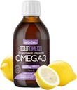 5X Ultimate Strength Omega 3 Huile de poisson liquide, suppléments d'huile de poisson avec des acides gras riches en DHA et EPA Omega3, Omega 3 à haute puissance avec vitamine D, 7,60 floz, Saveur de citron