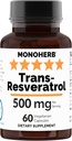 Trans Resveratrol 500 mg - 60 gélules 250 mg par gélule - portion 2 gélules : 500 mg - 30 gélules