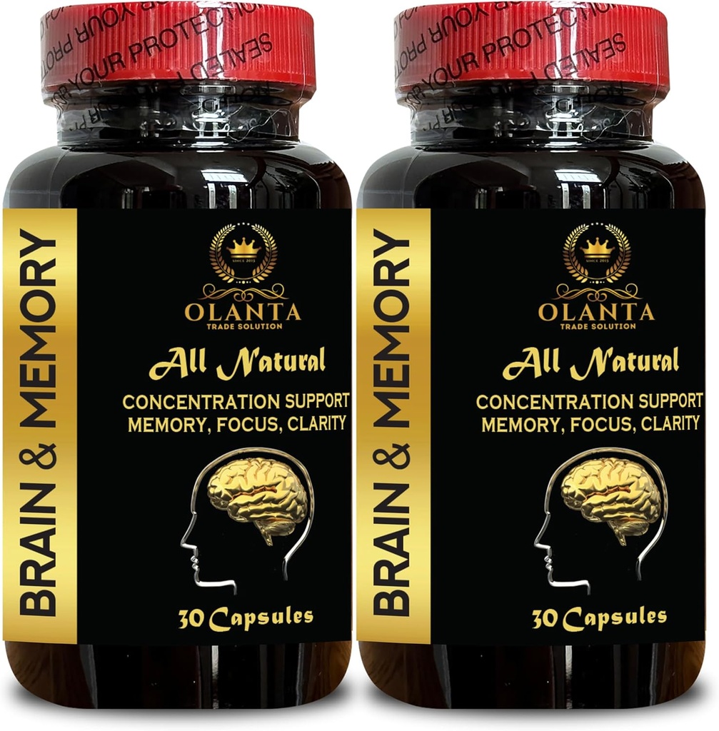 Soutien de la mémoire cérébrale - optimisation du cerveau Support, compléments bio Ginkgo biloba, boosts Alerte + soutient l'amélioration mentale, mémoire - 2 bouteilles 60 capsules