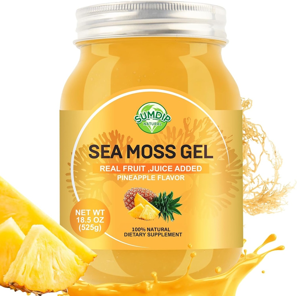 18.5OZ Gel de mousse de mer, aromatisé Irish Seamoss Gel Immune et soutien digestif suppléments minéraux de vitamine, ananas