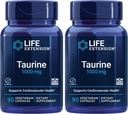 Prolongation de la vie Taurine, supplément d'acide amino-taurine pur, santé du coeur, du foie et du cerveau, longévité, muscles et exercice, dose de 1000 mg, sans OGM, sans gluten - deux paquets - 90 capsules végétariennes x 2
