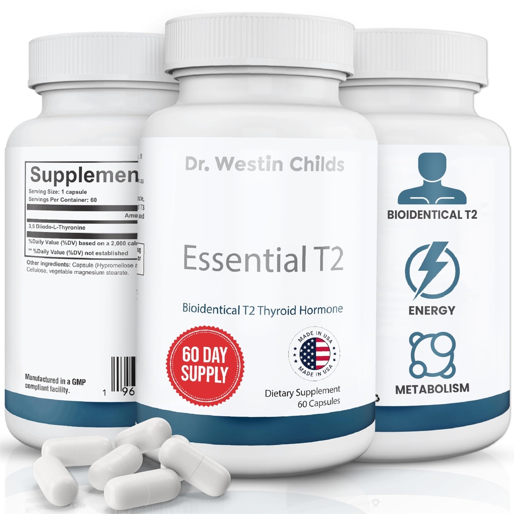 Dr. Westin Childs Essential T2 - T2 Schilddrüsenunterstützungsergänzung mit Bio-Identical 3,5 Diiodo-l-thyronin für Hypothyreose, Hashimoto's, Thyroidectomy & Rai, Non GMO, 60 Day Supply