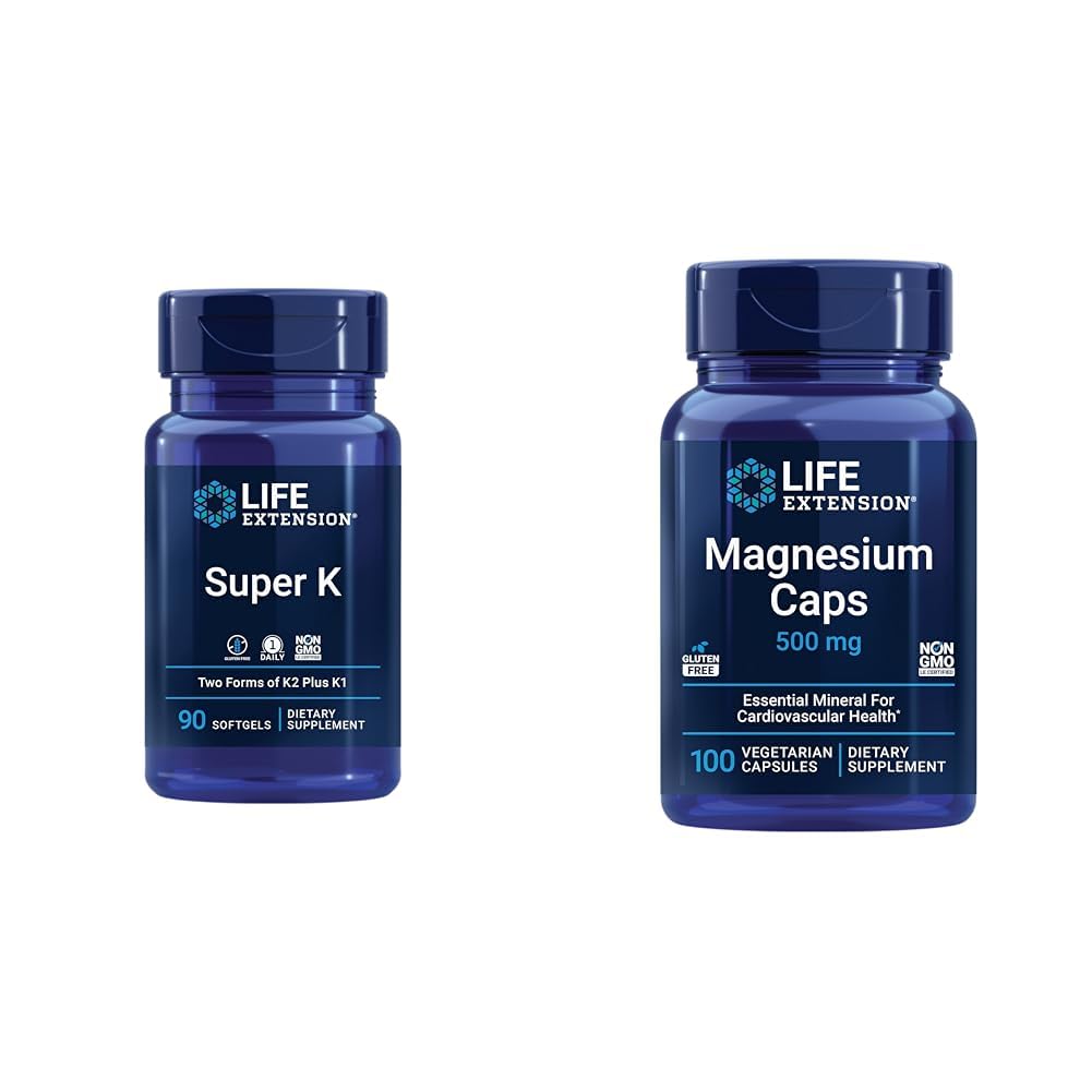 Lebensverlängerung Super K Vitamin K1, K2 MK-7, MK-4, Vitamin C und Magnesium Kapseln 500mg, Herz, Knochen, arterielle Gesundheit