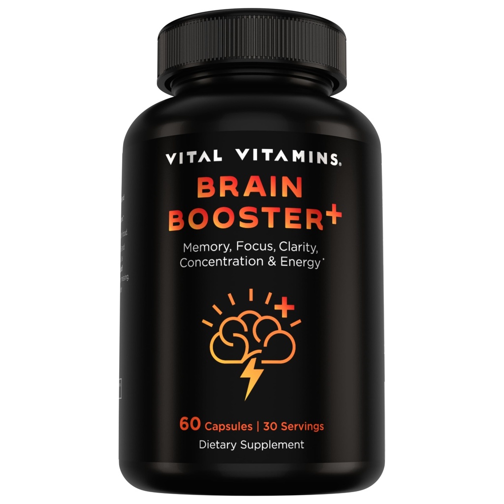 Vitale Vitamine Nootropic Brain Supplement Plus - für Gedächtnis, Fokus, Konzentration, Neuroenergie, Klarheit - mit Löwenmähnenpilzen - 60 Kapseln