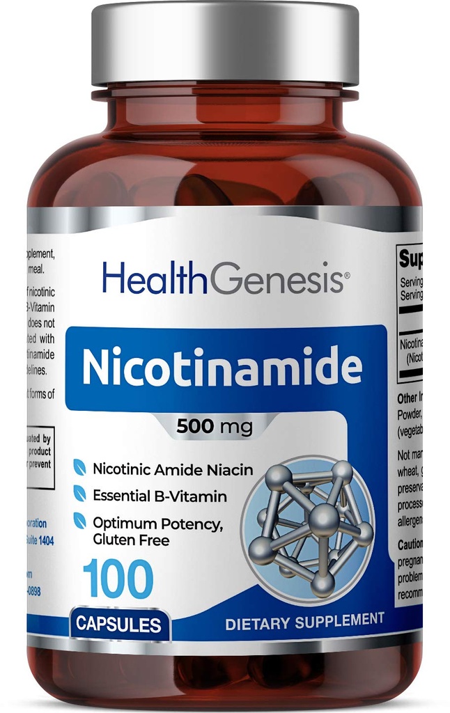 B-3 Nicotinamid 500 mg 100 Caps - Nicotinsäureamid Niacin Natural Flush-Free Vitamin Formula - Unterstützt die Gesundheit der Hautzellen