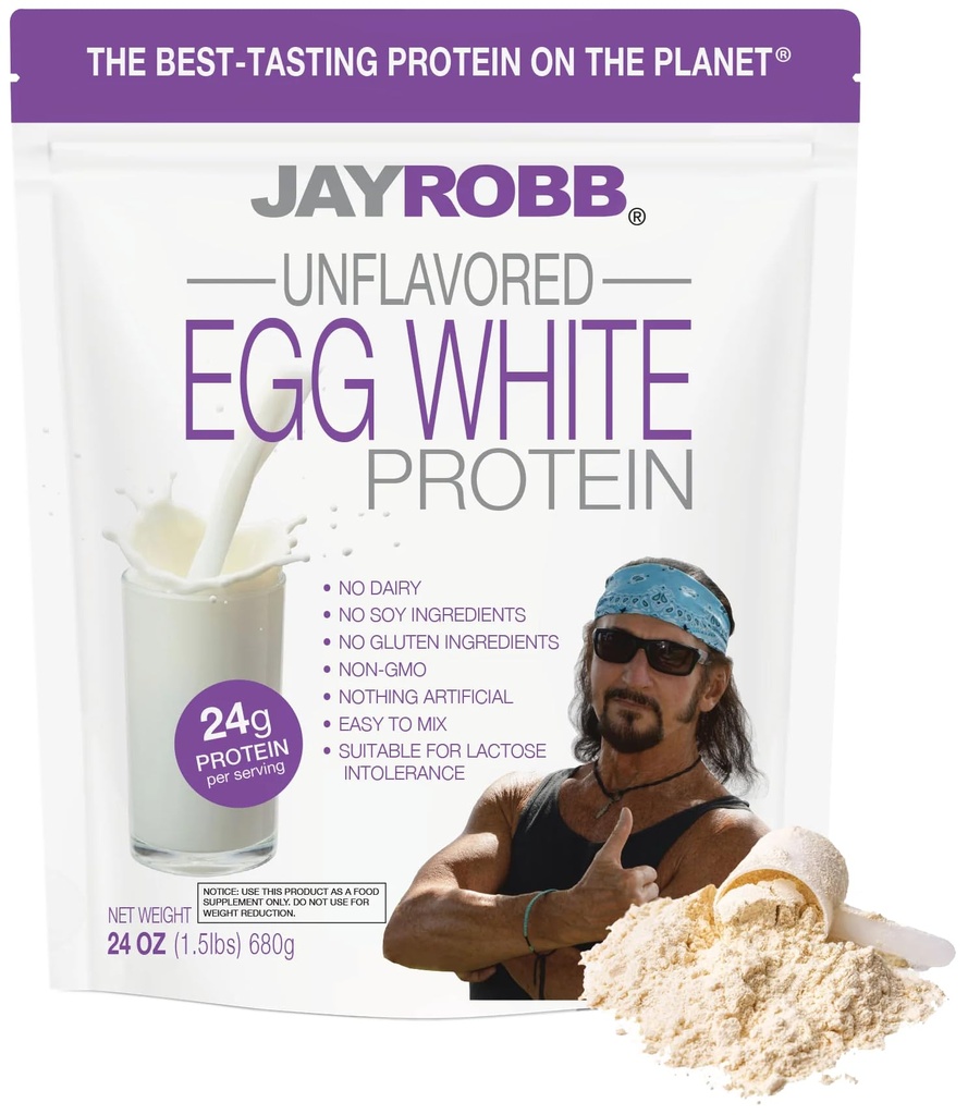 JAYROBB Unflavored Egg White Protein 24 oz, 1.5 Pound Bag