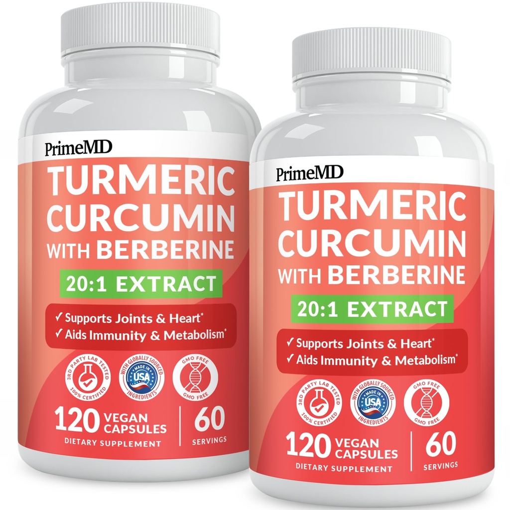 5-in-1 Organic Turmeric Curcumin Supplement (4210mg) mit Berberine, Ceylon Cinnamon Bioperine und Ginger Ergänzungen für Gelenk-, Herz-, Gut- und Stoffwechselunterstützung (120 ct) (Pack von 2)