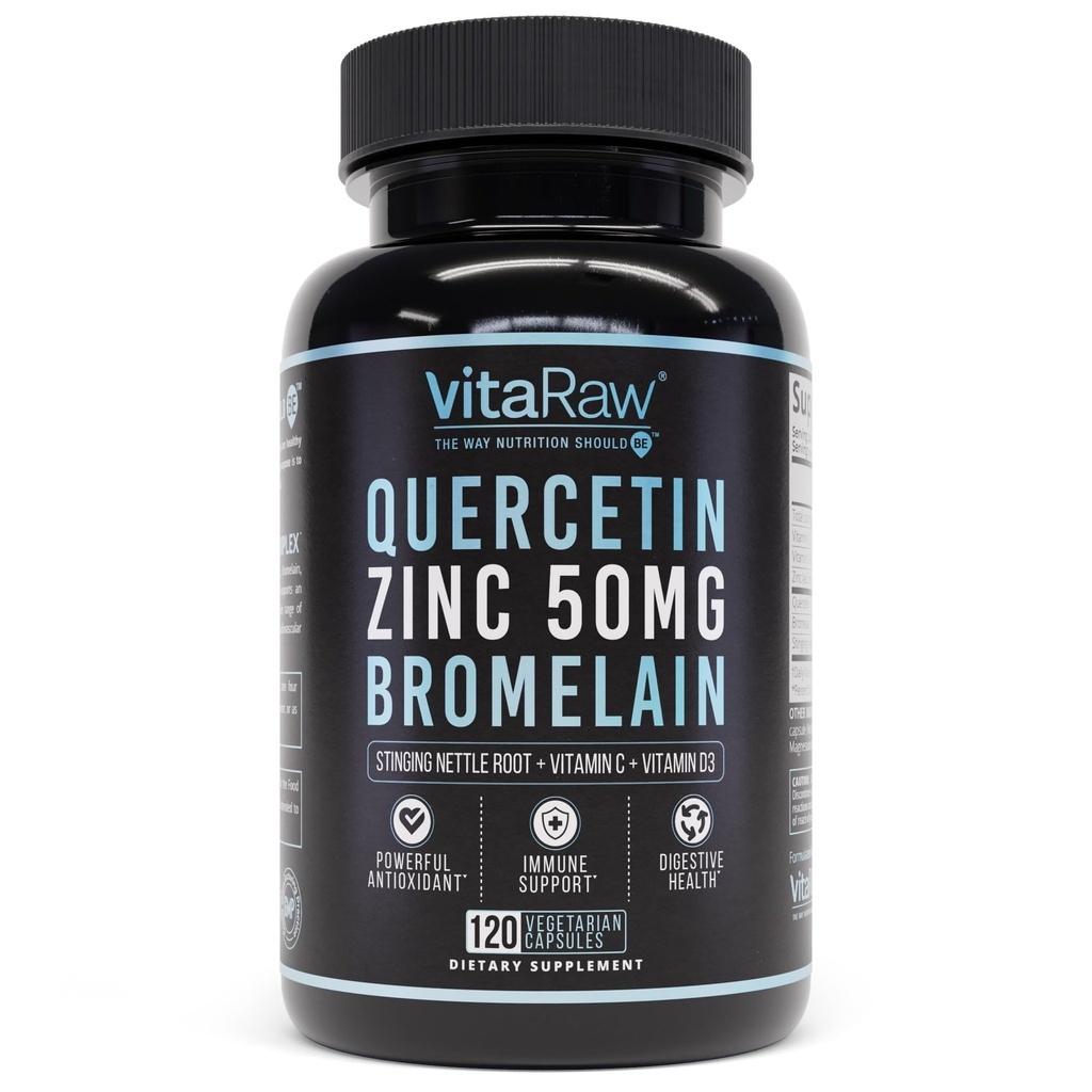 Quercetin avec Bromelain 500mg Capsules, soutient la réponse immunitaire, le confort articulaire et le bien-être général - Vitamine C, Zinc 50mg, et Vitamine D3 5000 UI - Immunity Health Pills