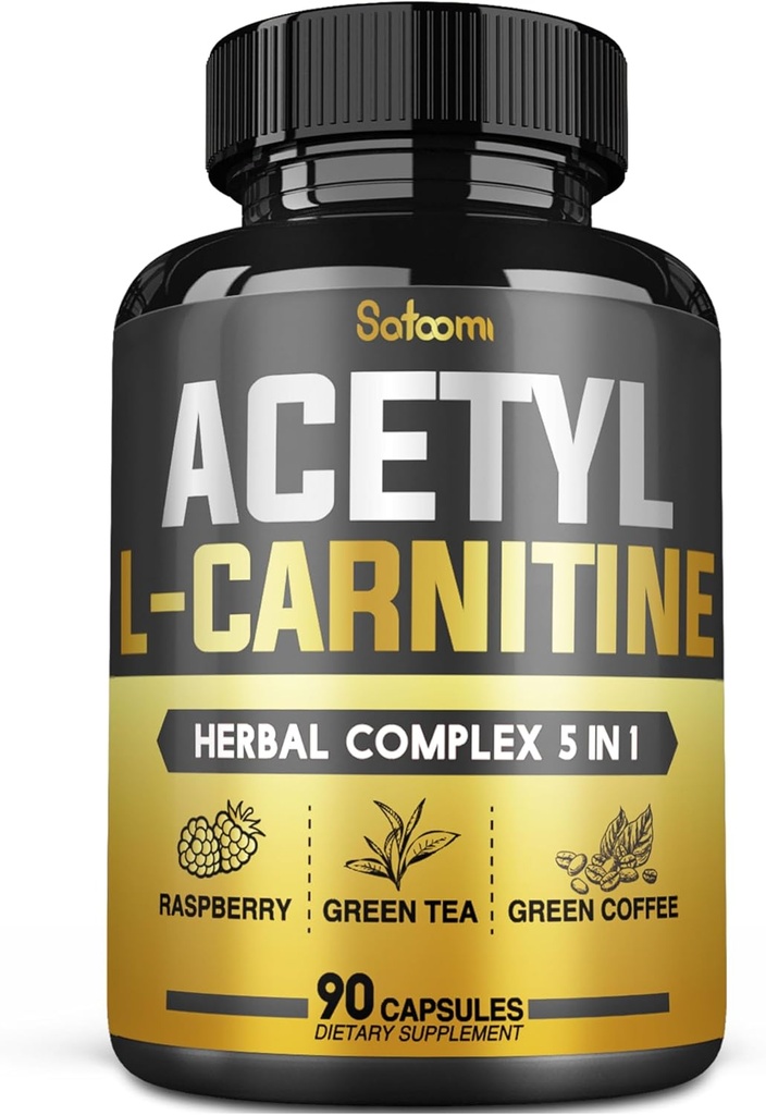 5in1 Acetyl L-Carnitin Complex Capsules - 2600mg Daily - Körper, Gehirn & Immun-Gesundheitsunterstützung - Kombinierte Alpha Lipoic Acid, Grüner Tee, Grüner Kaffeebohnen & Himbeere Ketone - 90 Zähler für 3 Monate