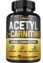 5in1 Acetyl L-Carnitin Complex Capsules - 2600mg Daily - Körper, Gehirn & Immun-Gesundheitsunterstützung - Kombinierte Alpha Lipoic Acid, Grüner Tee, Grüner Kaffeebohnen & Himbeere Ketone - 90 Zähler für 3 Monate