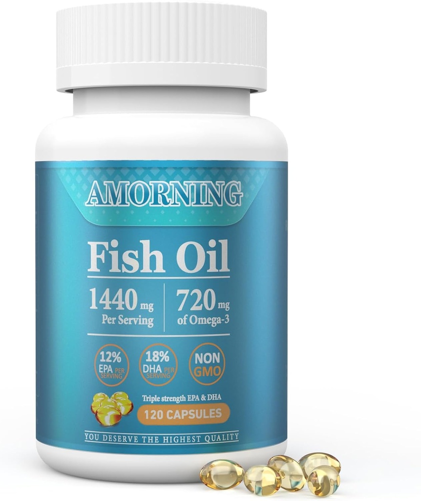 Fish-Oil Omega3-EPA DHA-Supplement Burpless-Softgels - 120Capsules 1440 mg pro Servieren Mini-Größe Gesunde Herz-Supplement-Fettsäuren-Ergänzung hilft gesunde Triglycerid-Level zu halten