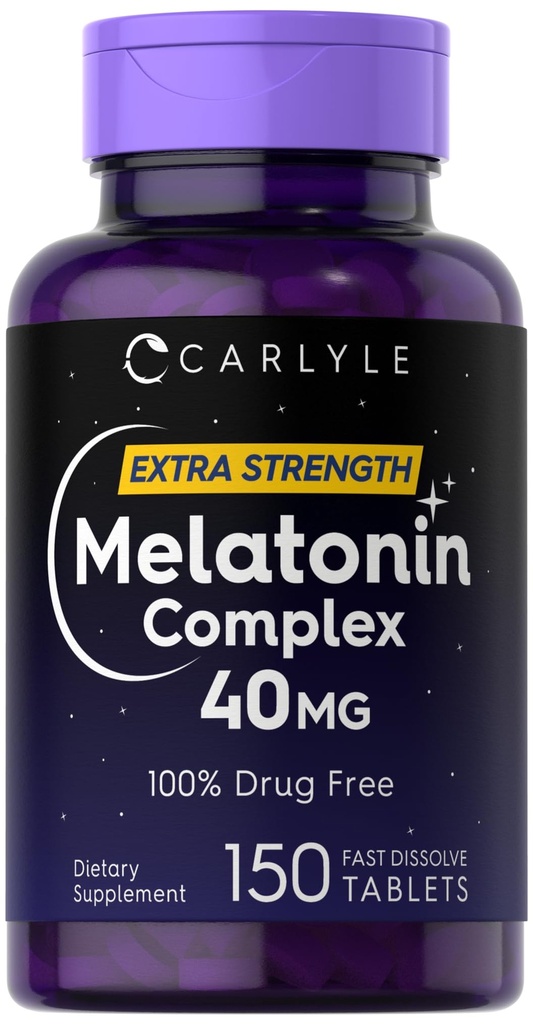 Carlyle Melatonin 40mg Complexe de 150 comprimés à dissolver rapidement.