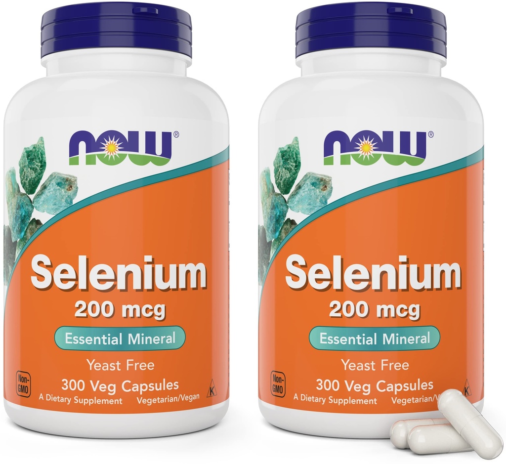 Maintenant Sélénium 200mcg Capsules, 300 Compte (paquet de 2) - L Sélénométhionine Mineral Supplément pour les femmes et les hommes - Veg Caps, Non-OGM, Vegan Friendly, Sans levure