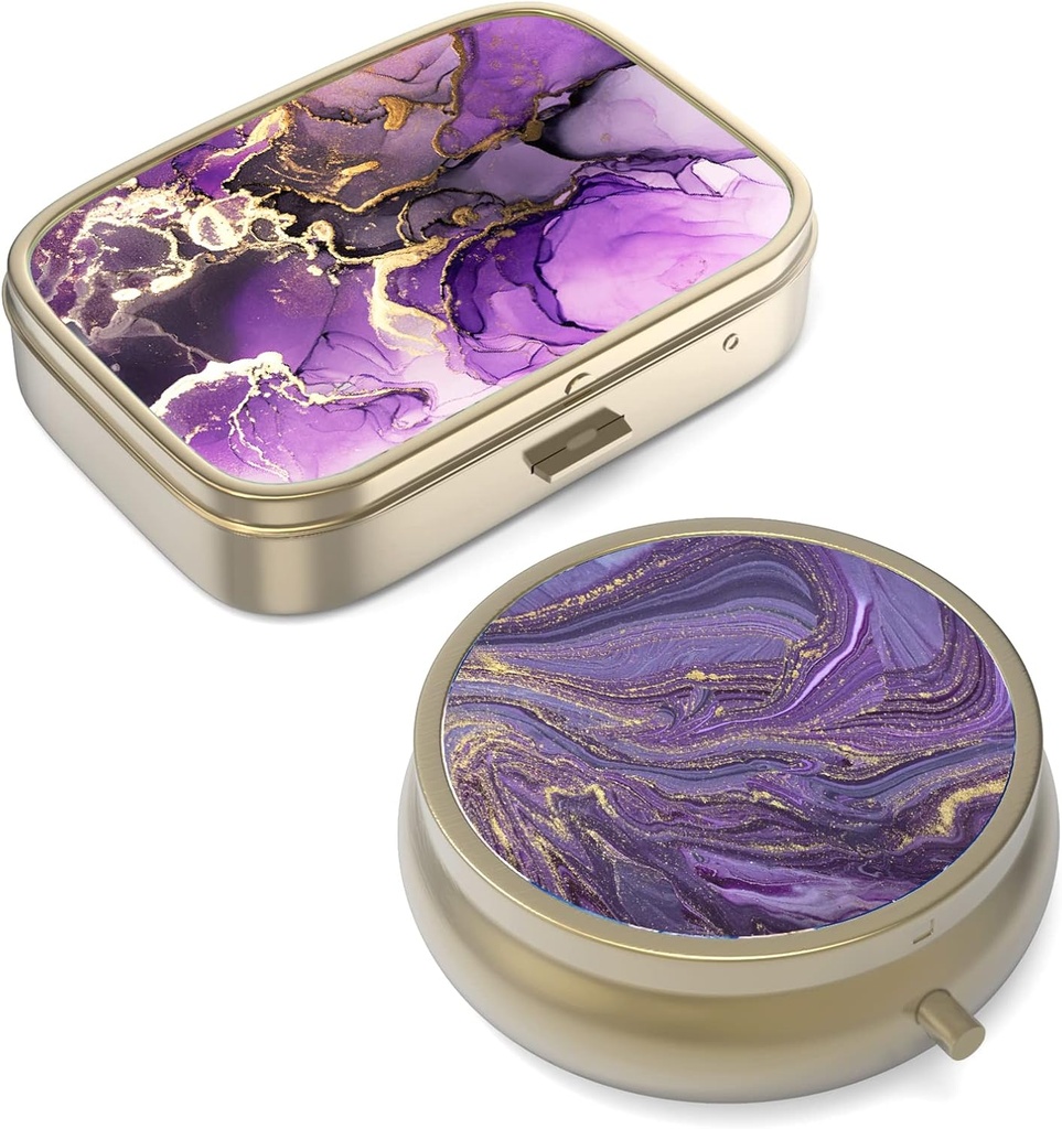 Pill Case Pill Box with Mirror Retro Small Pill Case for Purse or Pocket Bronze Pill Box or Vitamines, Huile de poisson, Suppléments, Pill Containe Travel Gifts(2PCS)