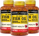 Mason Natural No Burp Fish Oil 1000 mg Omega,3 300 mg, Unterstützt normale Herzgesundheit, 100 Softgels (Pack von 3)