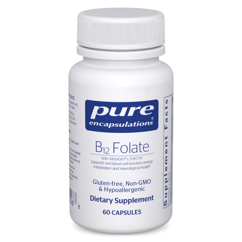 Pure Encapsulations B12 Folate - Energieergänzung zur Unterstützung von Nerven, Energiemetabolismus und kognitive Unterstützung* - mit Vitamin B Folate als Metafolin - 60 Kapseln