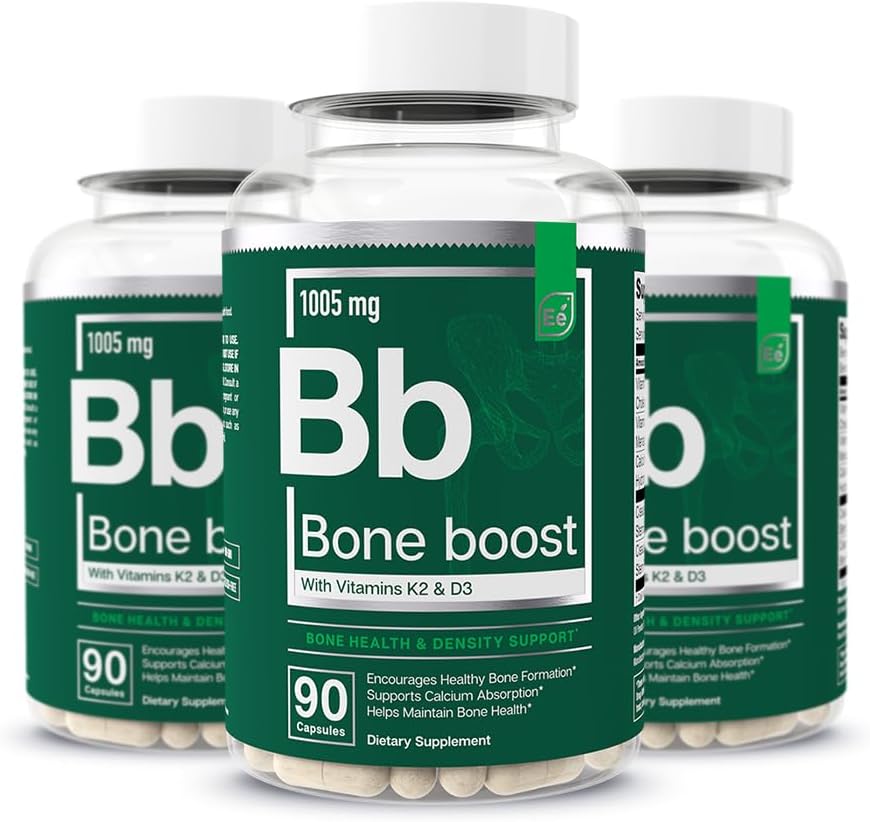 Éléments essentiels Bone Boost Health Supplement - Bone Support and Calcium Supplement with Vitamine D 3, K2, Cisus Quadrangularis for Bone Strength - 270 Capsules (90 jours d'approvisionnement) (3-pack)