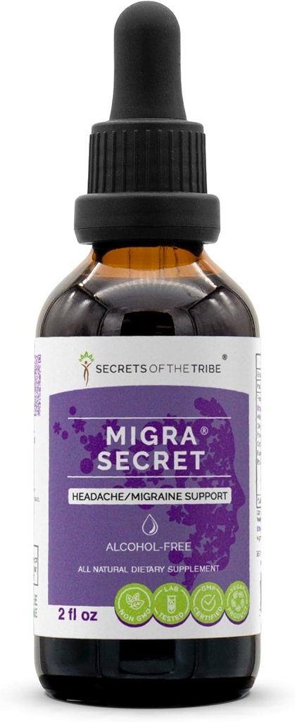 Secrets of the Tribe - Migra Secret, Kopfschmerzen/Migraine-Unterstützung, Kräuter-Ergänzung Blend Tropfen Alkoholfreie Flüssigkeit Extrakt (2 fl oz)