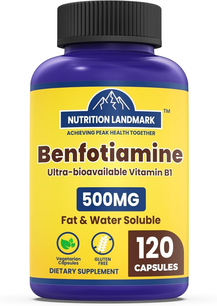 Benfotiamin, 500 mg, eine fettlösliche Form von Thiamin, Gesunder Stoffwechsel, Ultrabioverfügbares Vitamin B1, hohe Potenz, Glutenfrei, Non-GMO, Vegetarisch, 120 Kapseln