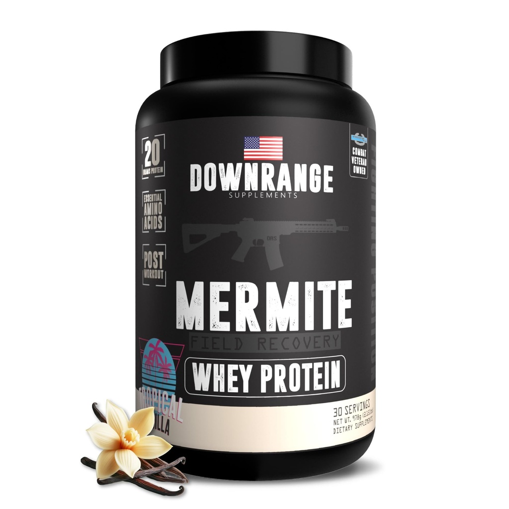 DownRange Mermite Whey Protein Powder, Post Workout Muscle Recovery & Energy Support, Getränke Mix Supplement mit 20g Whey Protein, 9g Aminosäure, 30 Portionen (Vanilla)