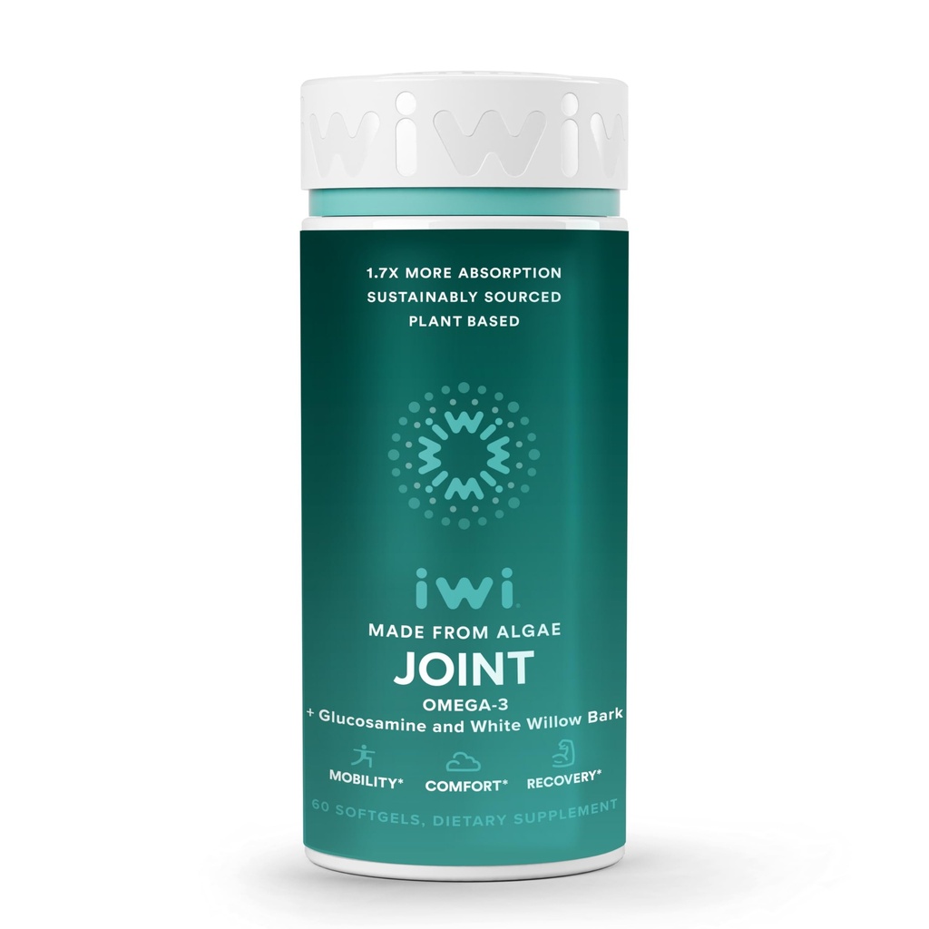 Iwi Life Joint Omega-3, 60 Softgels (30 Servierungen), Plant-Based Algae Omega-3 mit Glucosamin, Mobility Support Nahrungsergänzung, Krill & Fish Oil Alternative, No Fishy Nachgeschmack