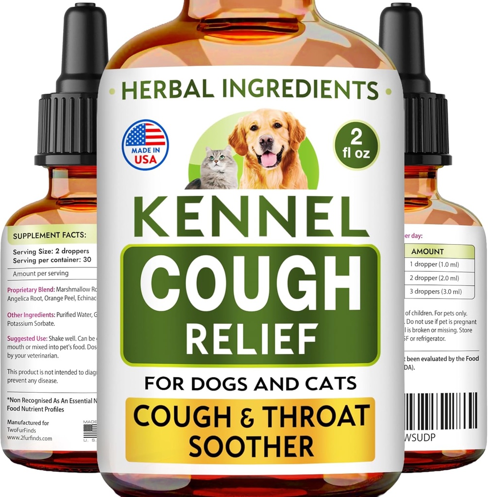 Kennel Cough Treatment Liquid - Cough Suppressant für Hunde & Katzen - Throat Soother - Dry, Wet & Barky Pet Cough Relief für alle Rassen - Collapse Trachea & Cat Asthma Support - Made in USA - 2 Fl Oz