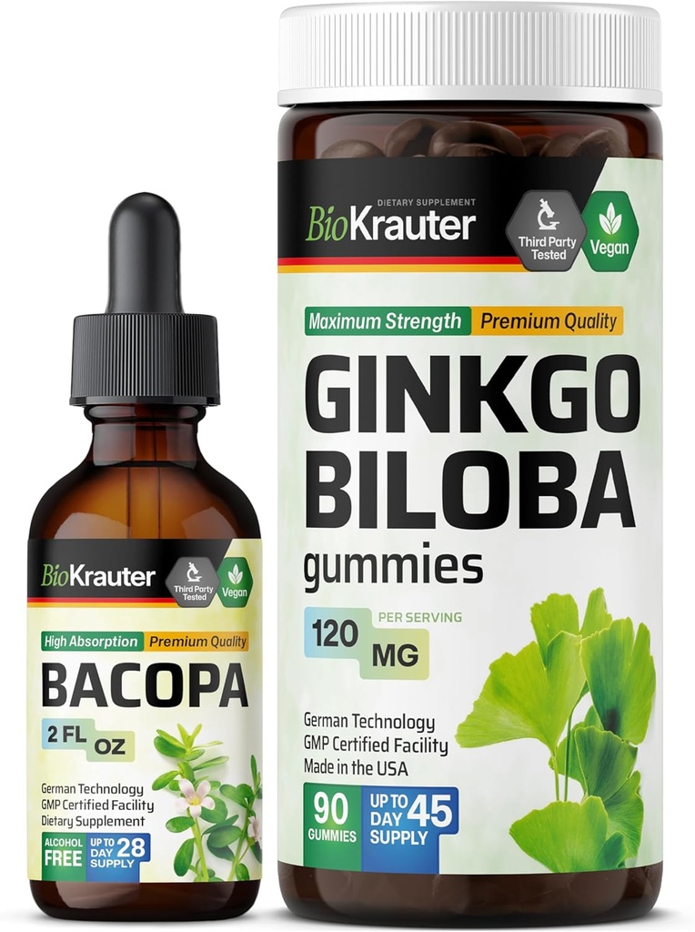 BIO KRAUTER Bacopa Tinkture 2 Fl. Oz. & Ginkgo Biloba 90 Gummis