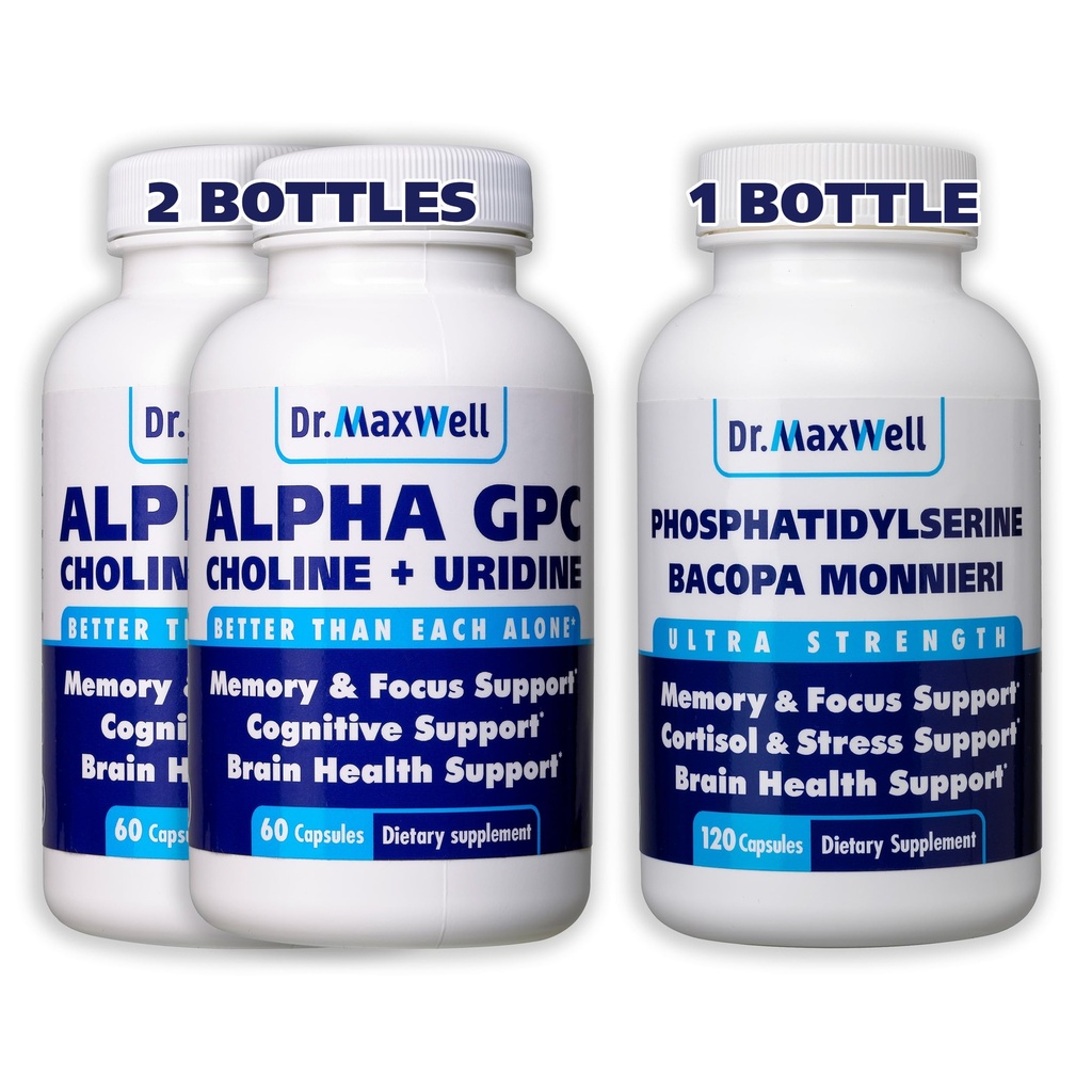 Alpha GPC & Uridine 2X 60 Capsules + Phosphatidylsérine & Bacopa 1x 120 Capsules, 2 mois