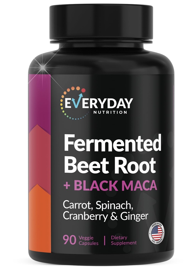 Organic Fermented Beet Root, Black Maca, Carrot, Spinat, Cranberry, Ginger |Enhanced Overall Health for Women & Men | Made in USA | 90 Veggie Capsules