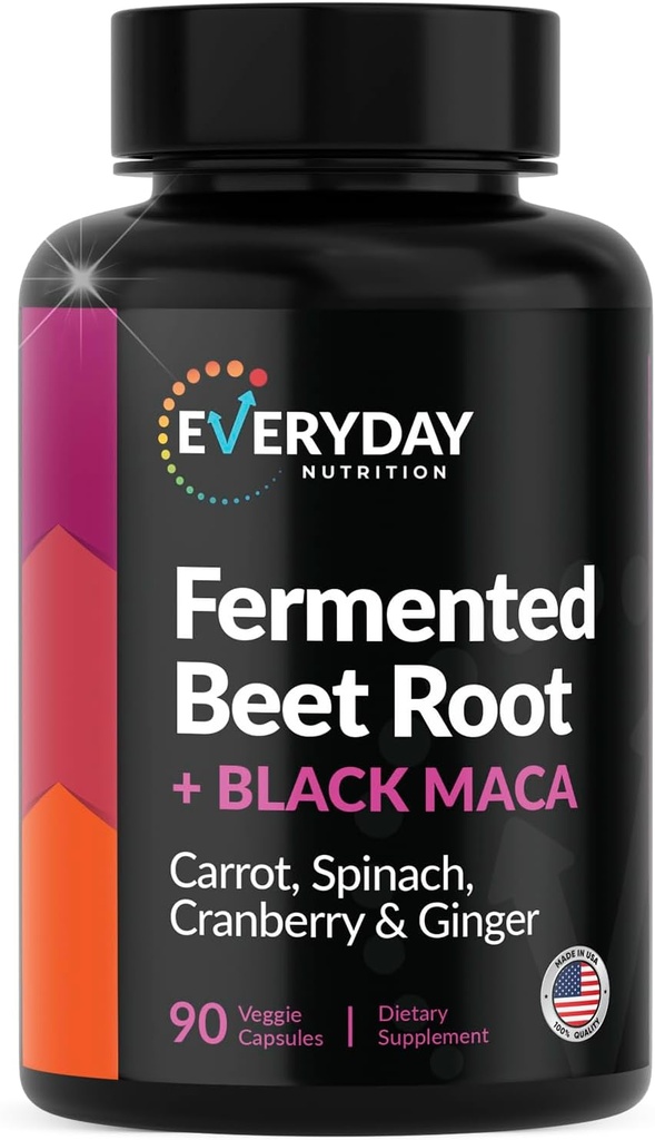 Organic Fermented Beet Root, Black Maca, Carrot, Spinat, Cranberry, Ginger |Enhanced Overall Health for Women & Men | Made in USA | 90 Veggie Capsules