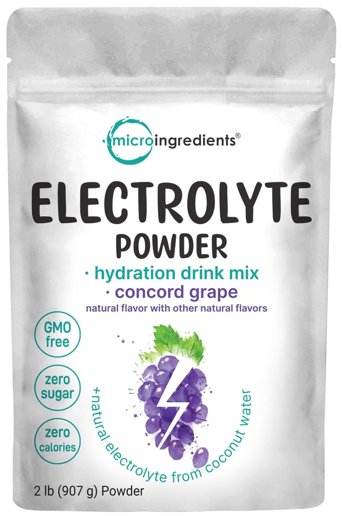 Micro Ingredients Hydration Elektrolytpulver, 2 lb (139 Servierungen) | Concord Grape Flavor | Hohes Kalium (1.000mg) + Kokoswasser | Kein Zucker, Keto Friendly | Non-GMO