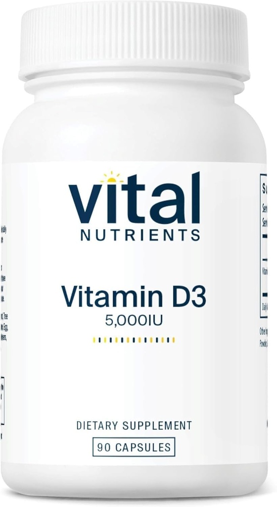 Vital Nährstoffe Vitamin D 5000 IU | Vitamin D3 Supplement | Gesunde Knochen, Zähne, Muskeln*| Cellular & Immune Funktion | Calcium Absorption | Gluten, Milch und Soja Kostenlose | 90 Kapseln