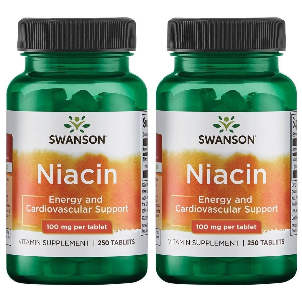 Swanson Niacin (Vitamin B3) - Vitamin-Ergänzung zur Unterstützung von Herz-Gesundheit und Kohlenhydrat-Mebolismus - Fördert natürliche Energieproduktion - (250 Tabletten, 100mg NE Jeder) (2 Packung)