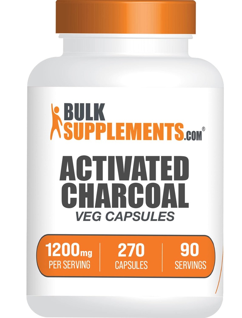 BulkSupplements.com Capsules de charbon activés - Coconut Charcoal, Charcoal activé pour le soutien du rein, Pilules de charbon activés - Vegan, 3 Capsules par portion (1200mg), 270 Capsules de légumes