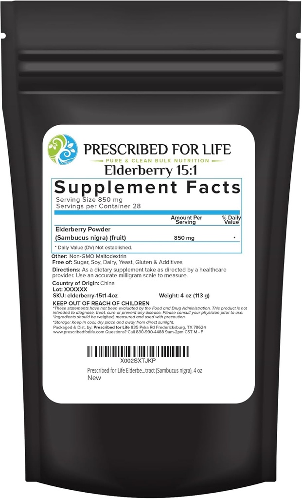 Prescription pour la vie Poudre d'aillier, Aileron en poudre pour adultes, teneur élevée en vitamine C, pleine de fibres alimentaires et d'antioxydants, végétalien, sans gluten, sans OGM (4oz / 113g)