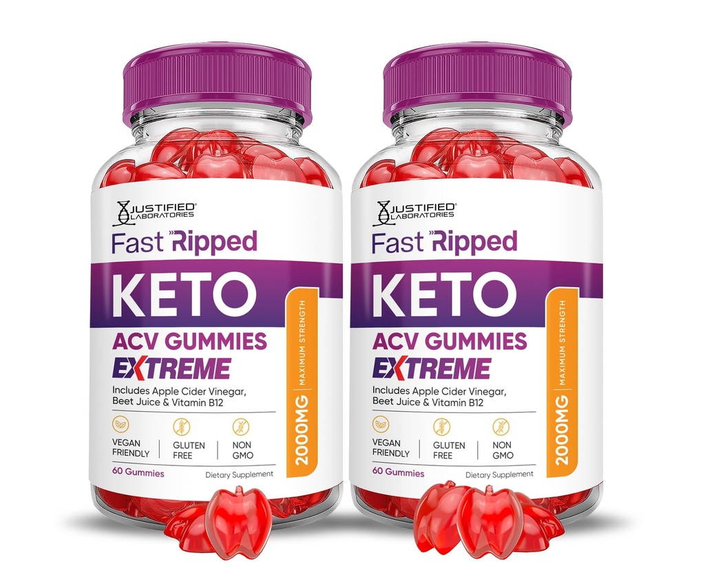 (2 Pack) Fast Ripped Keto ACV Gummies Extreme 2000MG Fast Ripped Keto Gummies Apfel Apfel Apfel Apfel Apfelegar Formuliert mit Granatapfel-Essigpulver B12 Vegan Non GMO 120 Gummys