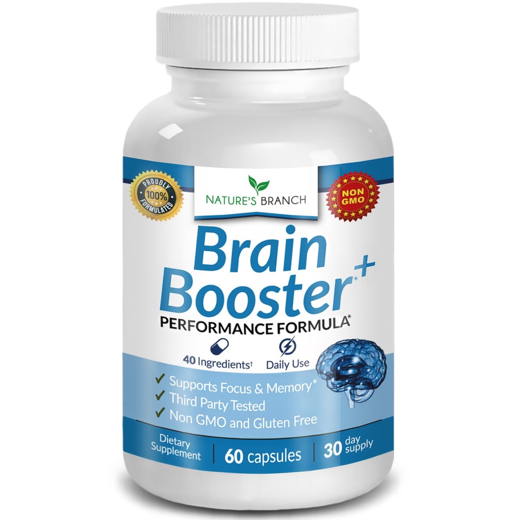 40-in-1 Brain Booster Supplement für Fokus, Gedächtnis, Klarheit, Energie | Erweiterte Vitamine Plus eBook | für Männer und Frauen, kognitive Funktion Nootropic Unterstützung mit DMAE, Mind Health Formula | 60 Kapseln