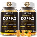 Vitamin D3 5000iu & K2 (als MK7) 200mcg Gummi + 600mg Calcium, mit Kokosöl für hohe Absorption, maximale Stärke Vitamin D3 K2 Beilage - Unterstützung für Knochen Muskel Zähne Immun, Vegan 2Packs