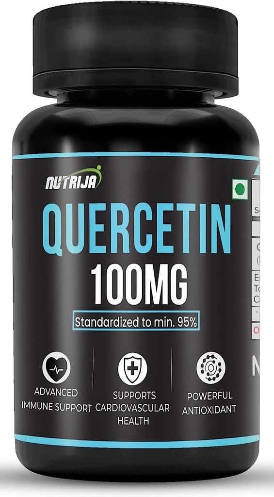 Quercetin 100mg Capsules - Standardisé à 95 % , Supplément hautement purifié et biodisponible , Bio-flavonoïdes naturels et puissants anti-oxydants (30 capsules)
