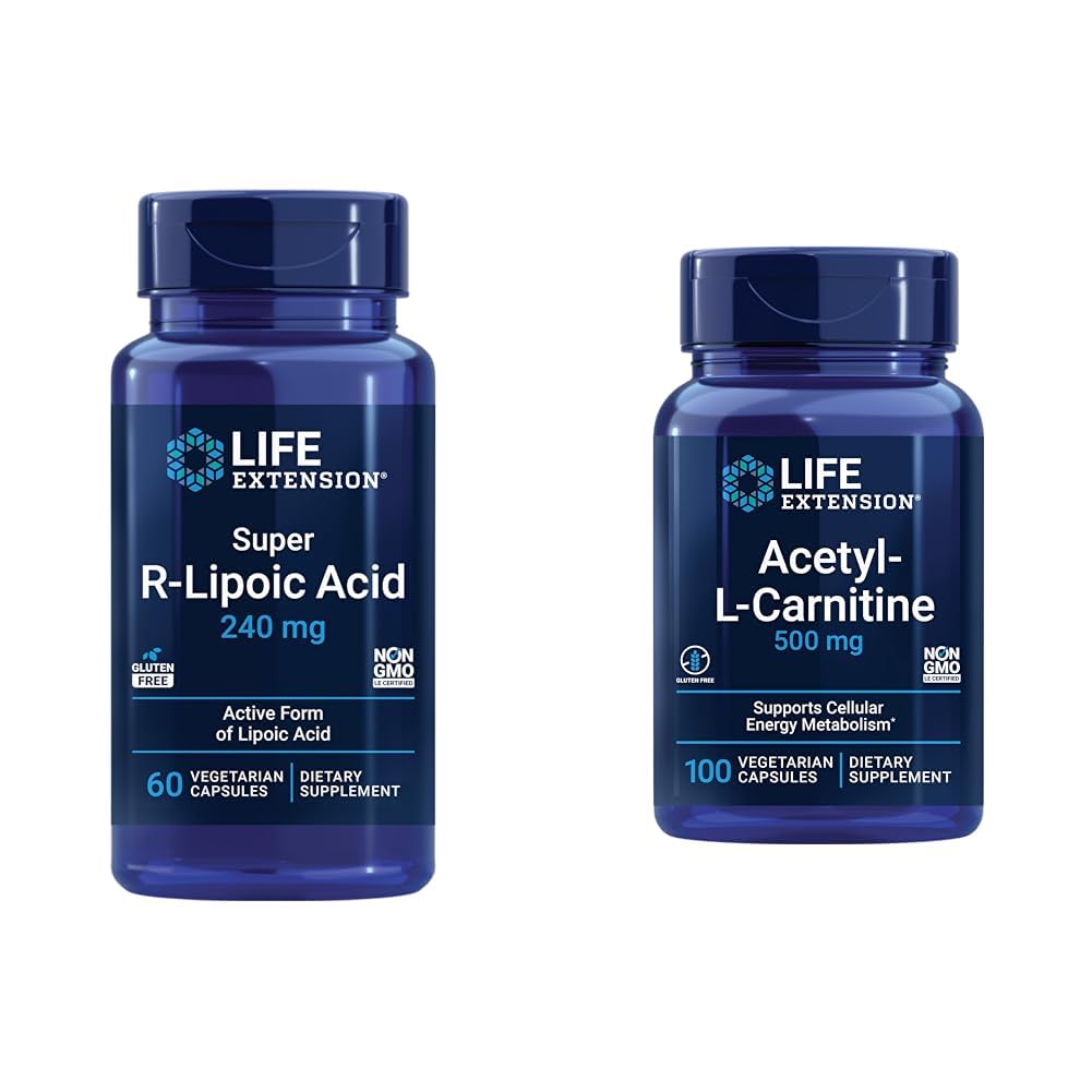 Life Extension Super R-Lipoic Acid 240mg und Acetyl-L-Carnitin 100 Kapseln - Zelluläre Energie und Gehirngesundheit