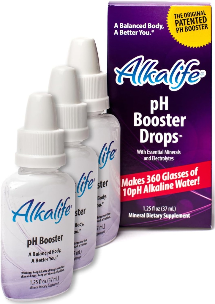 Alkalische Wassertropfen - Der erste patentierte alkalische pH-Booster w/Minerals & Elektrolyte - Balance pH, Neutralisation Säure, Immununterstützung, Peak Performance, Detox, Gesamt Wellness - Paket von 3
