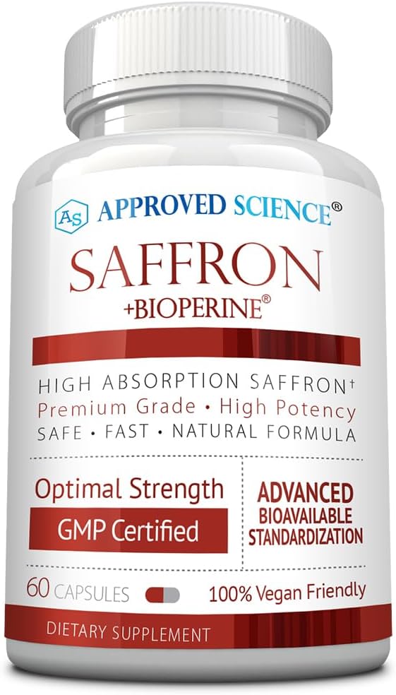 Safran ScienceMD approuvé Standardisé à 3% Crocin, 2% Safranal - BioPerine à haute absorption - Vegan, 60 Capsules - Boîte de 1