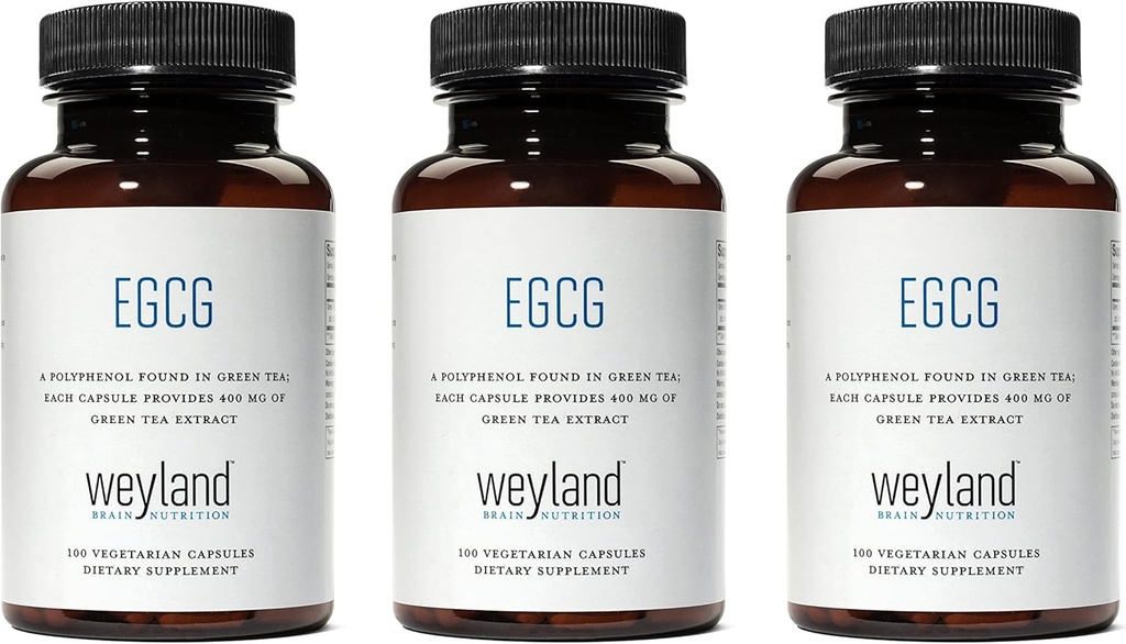 Extrait de thé vert de l'EGCG, 400 mg - Supplément antioxydant, végétalien, sans gluten, 100 capsules végétariennes (paquet de 3)