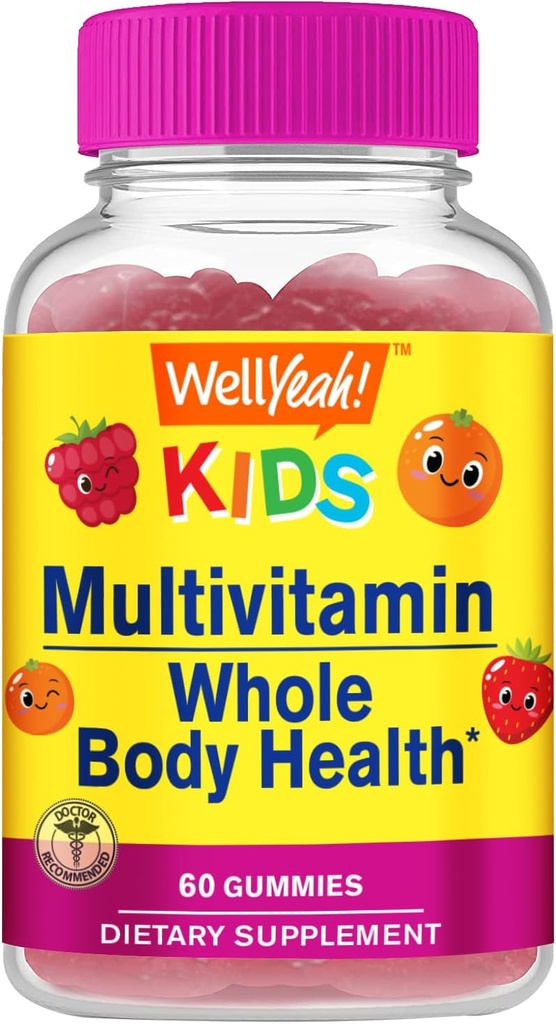 WellYeah Kids Multivitamin Gummies | Vitamin C, D3, E, A, B6, B12, Biotin, Zinc, Folic Acid, Iodine, and Niacin | Immune and Energy Support | Orange and Berry Flavor | 60 Count