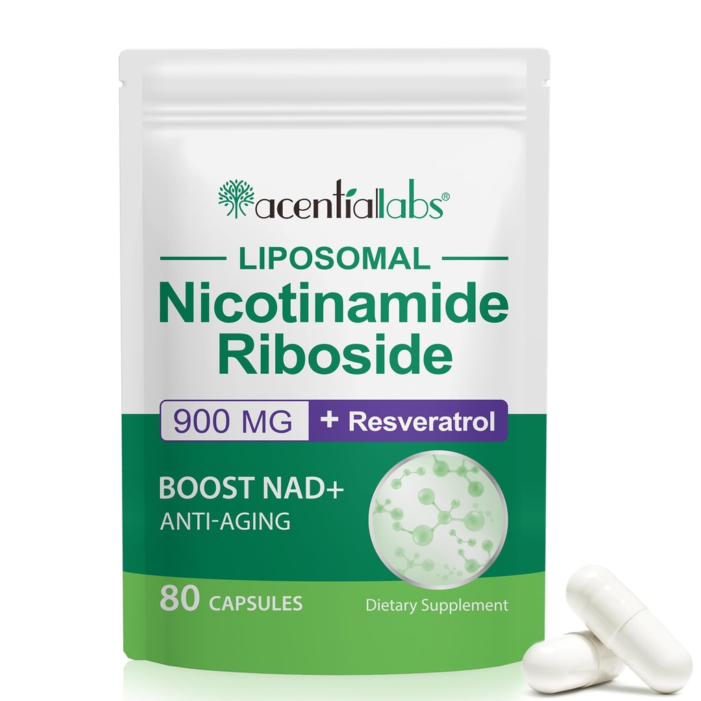NAD Nicotinamide Riboside Resvératrol 900mg, NAD supplément soutien santé cellulaire, anti-âge, énergie, focus - 80 capsules