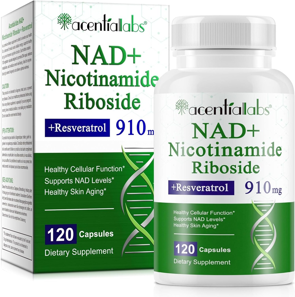 NAD Nicotinamid Riboside Resveratrol 900mg - NAD Ergänzung mit Resveratrol | NAD+ Ergänzung für Anti-Aging, Cellular Energy, DNA Repair | NAD Nicotinamid Riboside 900 mit hoher Absorption