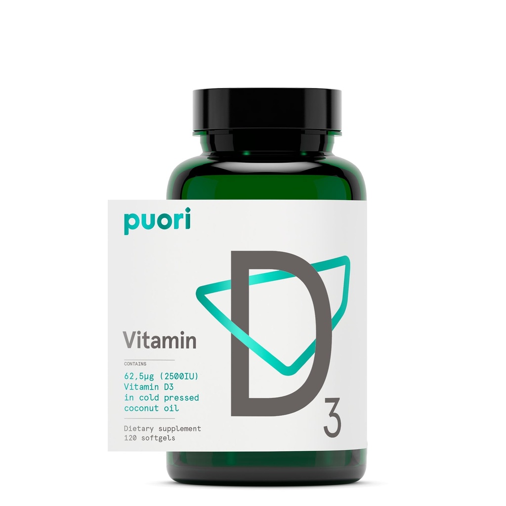 Vitamin D3 Nahrungsergänzung mit Bio Kokosöl für optimale Absorption | Gesunde Muskelfunktion, Knochengesundheit, Immununterstützung, Non GMO | 2500 IU, 120 Softgel - von Puori