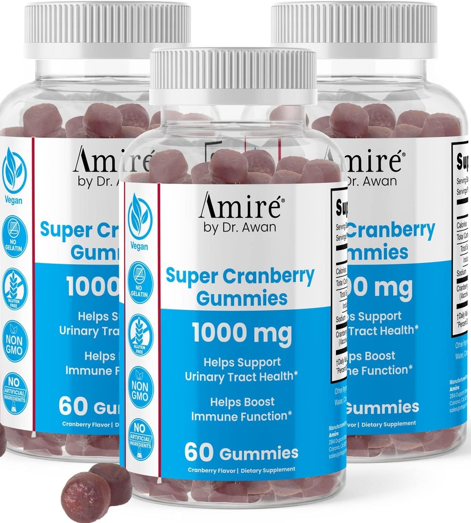 Amire von Dr. Awan Super Cranberry Gummies, hilft Urinary Tract Gesundheit, hilft Boosts Immune Function, Gelatin-Free Cranberry Chews für Männer & Frauen, 180ct, 90-Day Supply