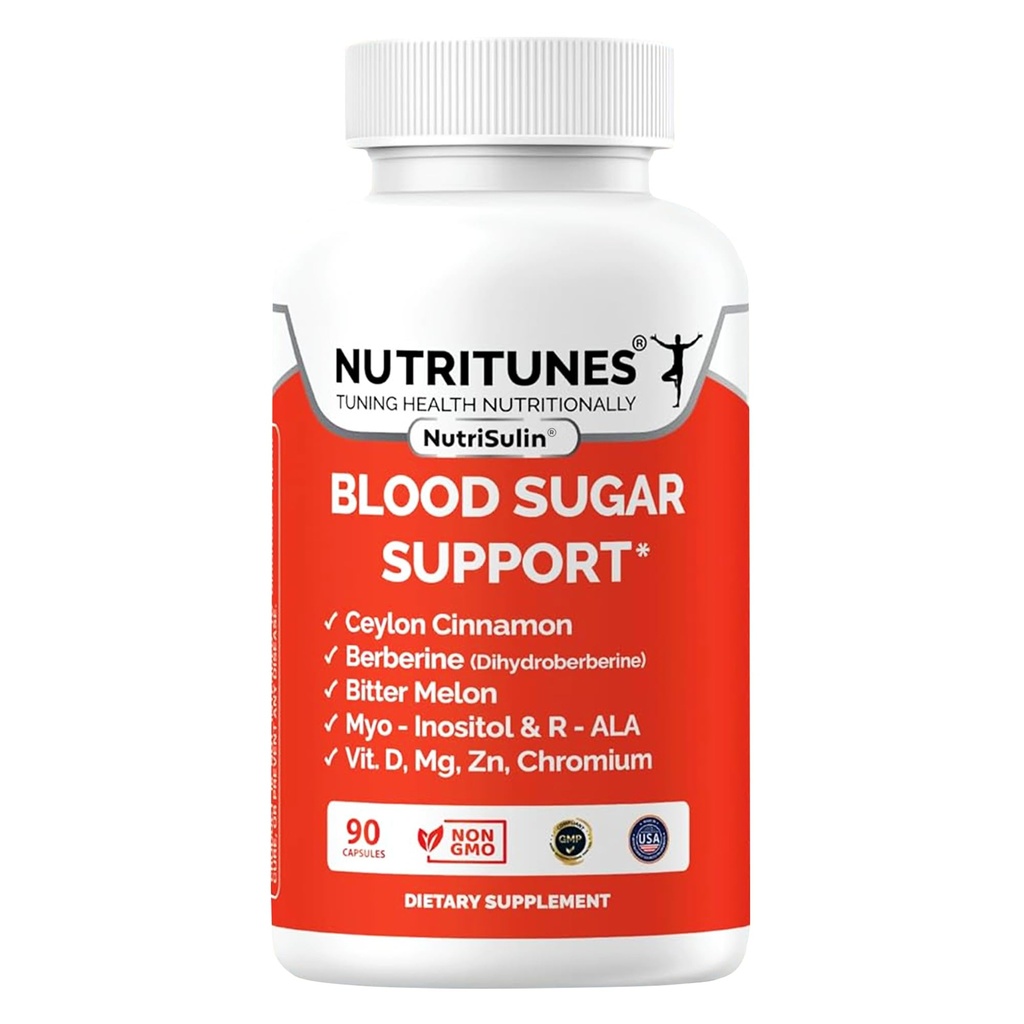 Complexe de sucre de sang avec berbère, cannelle Ceylan, panax Ginseng et chrome – soutient le métabolisme du sucre sain – 90 gélules de supplément NutriSulin