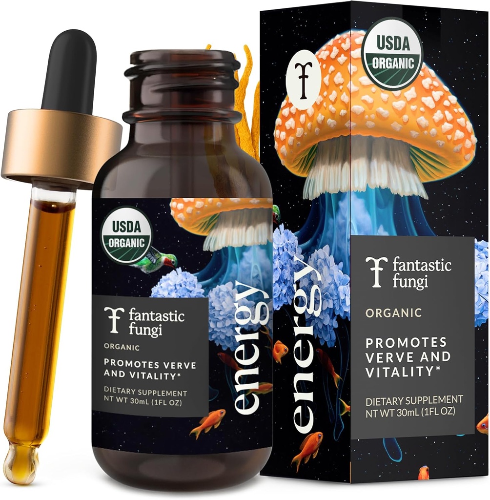 Fantastische Fungi Cordyceps Pilz Tincture Drops - 4-in-1 Stress Support & Energy Elixir mit Ginseng, Türkei Tail & Rhodiola - Organische Pilzextrakt Flüssigkeit, 30 Portionen, 1 fl oz